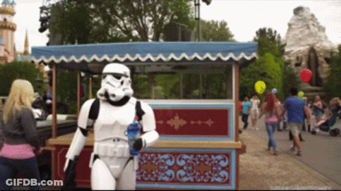 Storm Trooper Holding Water Bottle GIF
