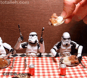 Stormtrooper Action Figures At Dinner GIF
