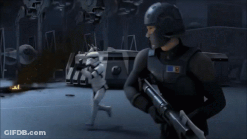 Stormtrooper Chased By Soldier With S Badge GIF