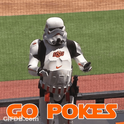 Stormtrooper Saying Go Pokes In Orange Letters GIF