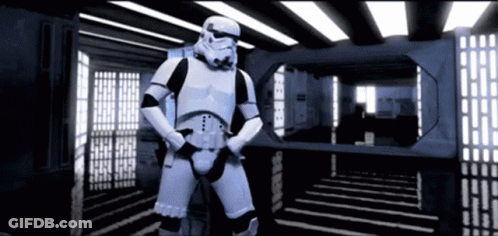 Stormtrooper Standing By Sign Saying A GIF