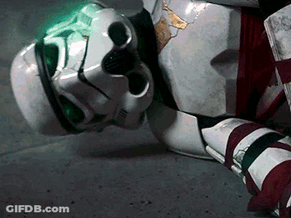Stormtrooper With Green Light Coming Out Of Helmet GIF