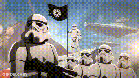 Stormtroopers In Front Of Star Destroyer GIF