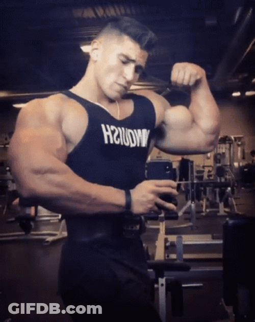 Straight Arm Pulldown Flexing On The Mirror GIF