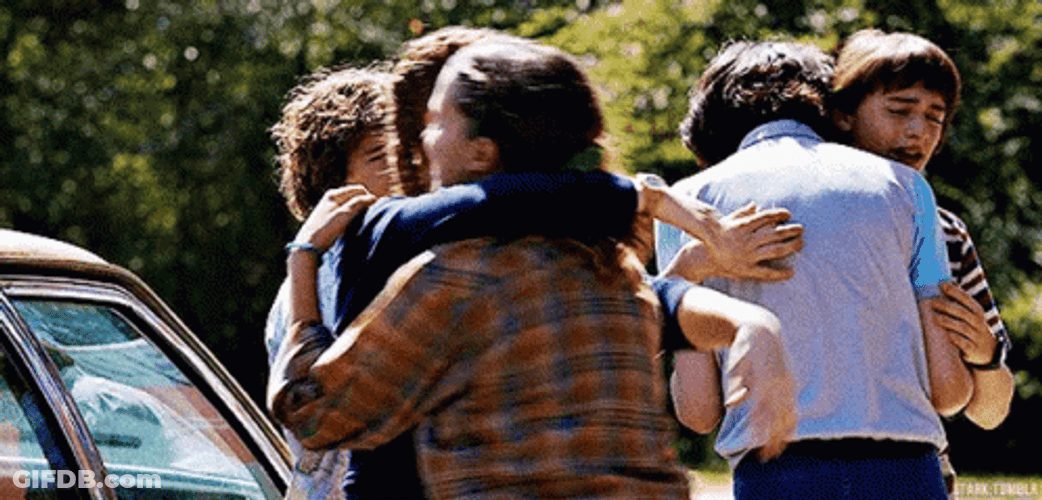 Stranger Things Characters Hugging GIF