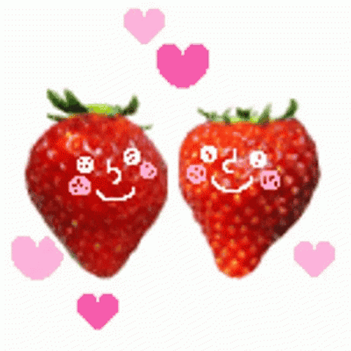Strawberry Hearts Couple Fruit Hug GIF