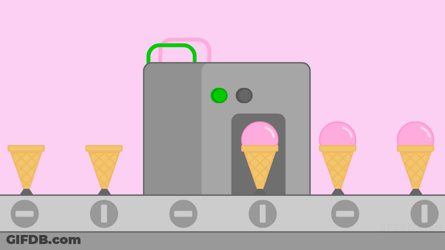 Strawberry Ice Cream Factory Cartoon GIF