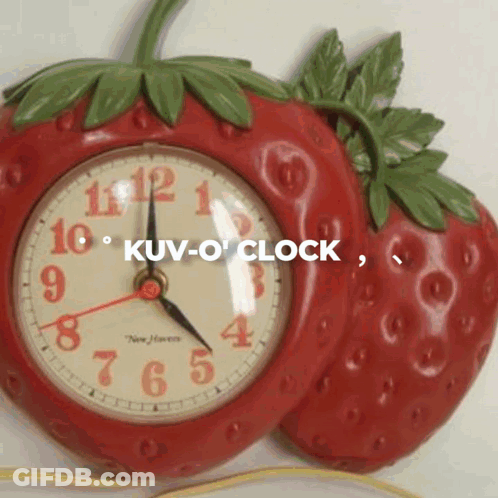 Strawberry-Shaped Clock Showing 4:20 GIF