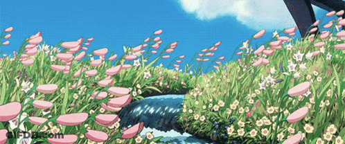 Stream Running Through Field Of Flowers GIF