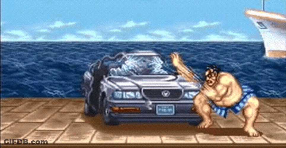 Street Fighter E Honda Punching Car GIF
