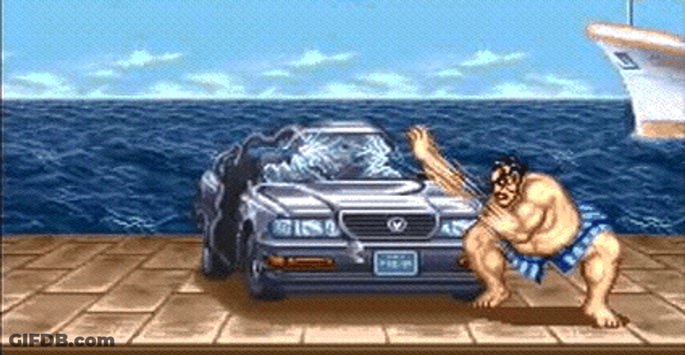 Street Fighter Game E Honda Smashing Car GIF
