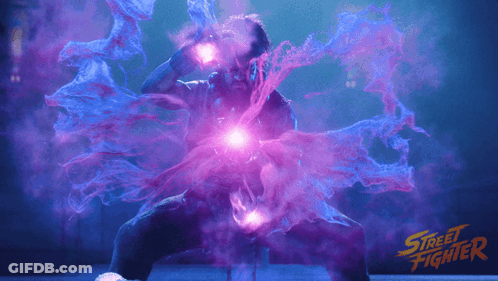 Street Fighter Poster Man In Purple And Blue Smoke GIF