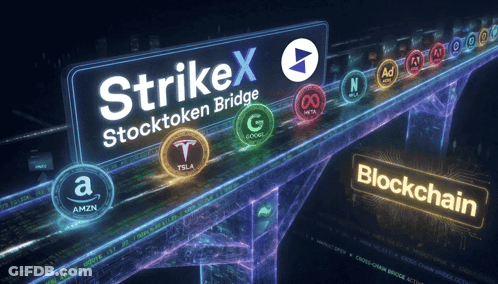 Strikex Stocktoken Bridge Advertisement Over Water GIF