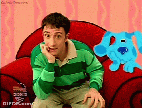 Striped Shirt Man With Blue Dog Red Chair GIF
