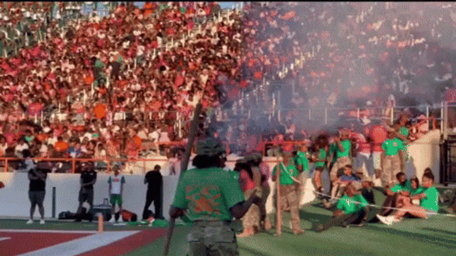 Students Running With Big Famu Flags GIF