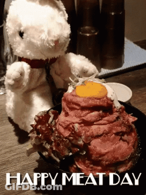 Stuff Toy Rabbit Celebrating Happy Meat Day GIF
