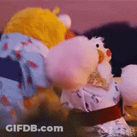 Stuffed Animal Blowing Cotton Candy Bubble GIF