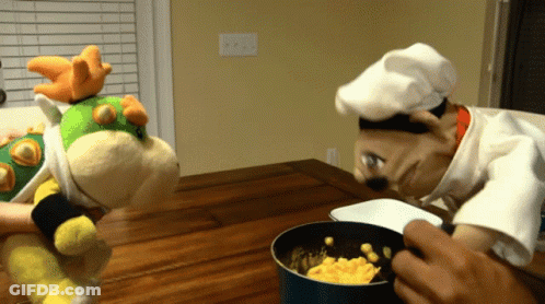 Stuffed Animal Chef Hat Looking At Pot GIF