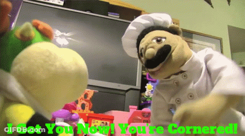 Stuffed Animal Chef Saying I Got You Now You're Cornered GIF