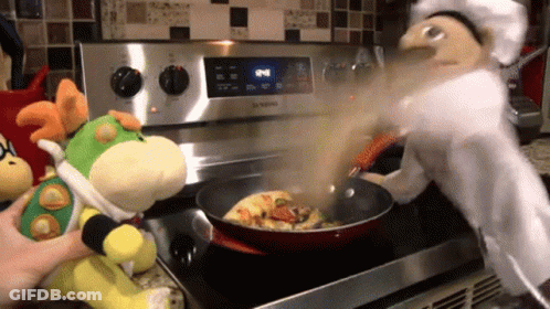 Stuffed Animal Cooked In Frying Pan By Puppet Chef GIF