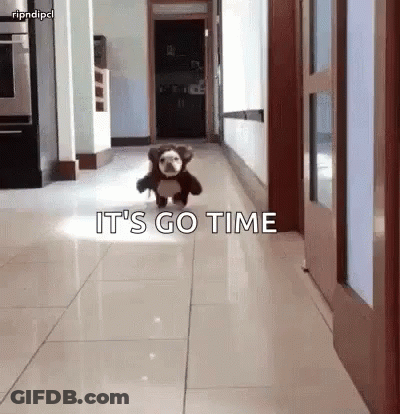 Stuffed Animal Dog Running With Go Time GIF