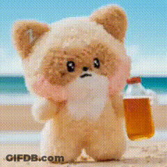 Stuffed Animal Holding Beer On Beach GIF