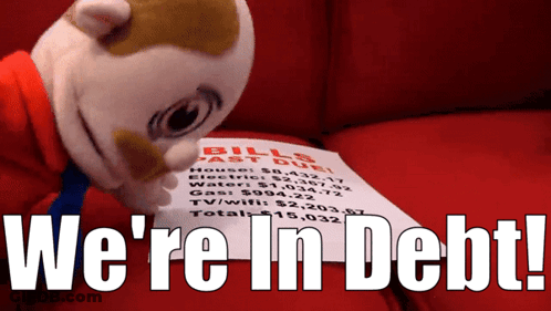 Stuffed Animal Holding Bills Past Due Paper GIF