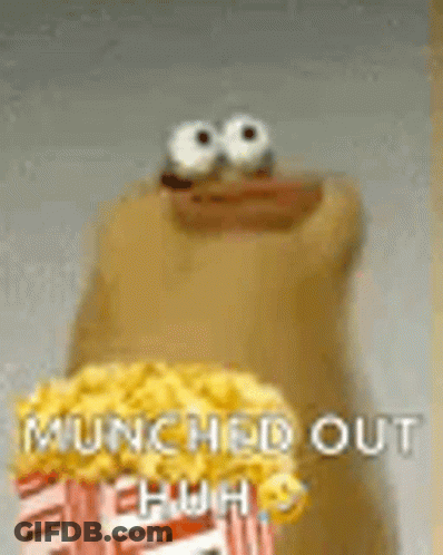 Stuffed Animal Holding Popcorn Says Launched Out Ehhh GIF