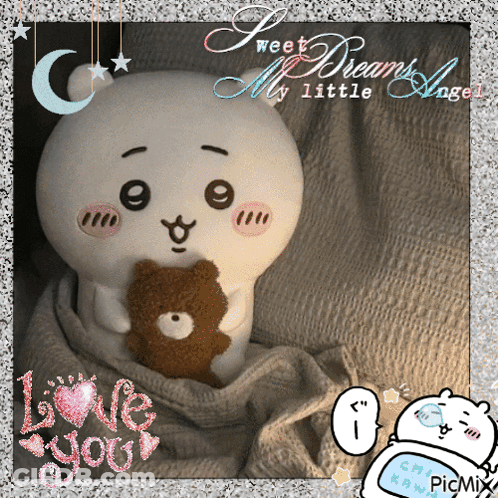Stuffed Animal Holding Teddy Bear Sweet Dreams My Little Angel GIF