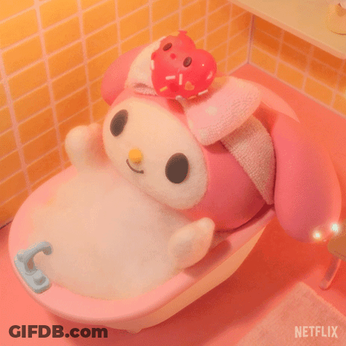 Stuffed Animal In Bathtub With Netflix Logo GIF