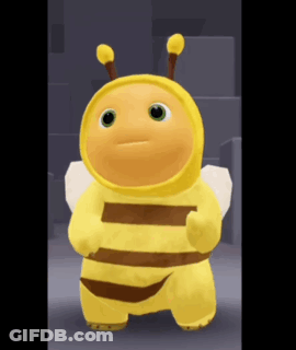 Stuffed Animal In Bee Costume Standing In Dark Room GIF