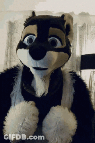 Stuffed Animal In Black And White Furry Outfit GIF