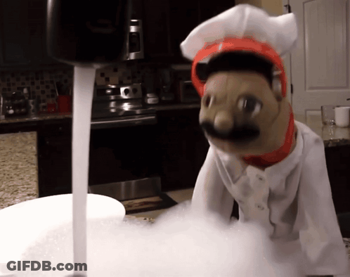 Stuffed Animal In Chef Hat Next To Sink GIF