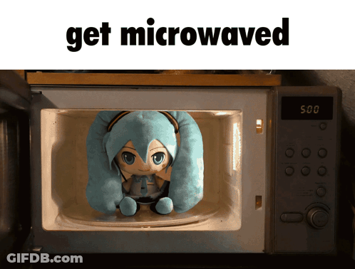 Stuffed Animal In Microwave Saying Get Microwaved GIF