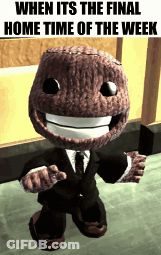 Stuffed Animal In Suit And Tie Saying When Its The Final Home Time Of The Week GIF