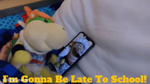 Stuffed Animal Next To Phone Saying I'm Gonna Be Late To School GIF