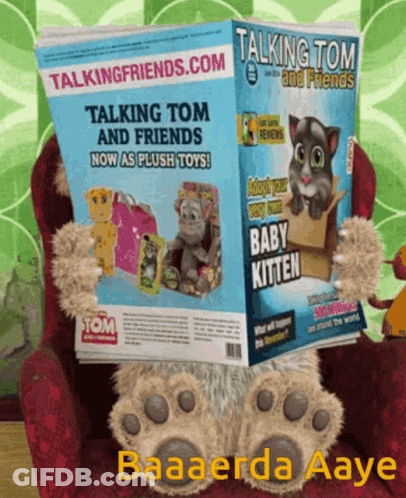 Stuffed Animal Reading Talking Tom Magazine GIF