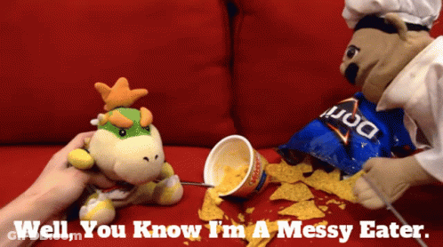 Stuffed Animal Saying Well You Know I'm A Messy Eater GIF