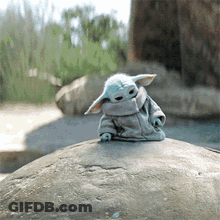 Stuffed Animal Sitting On Large Rock GIF
