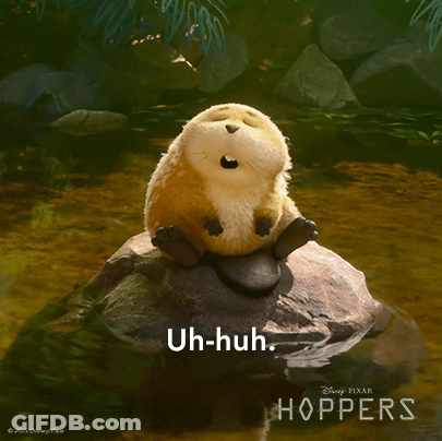 Stuffed Animal Sitting On Rock Saying Uh-Huh GIF