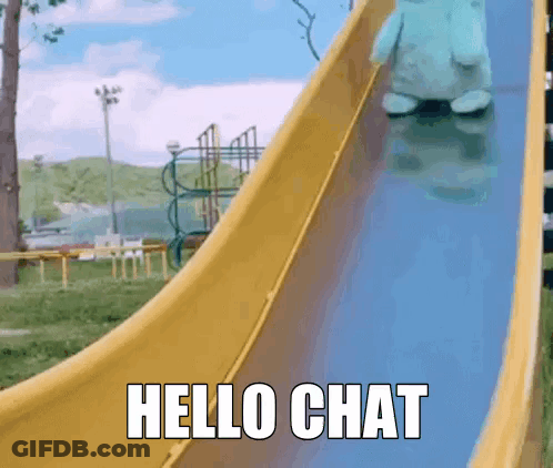 Stuffed Animal Sliding Down Slide Saying Hello Chat GIF