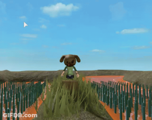 Stuffed Animal Standing On Stump GIF