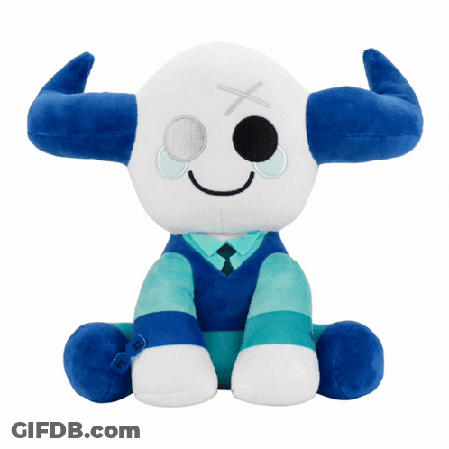 Stuffed Animal With Blue Horns And X On Face GIF