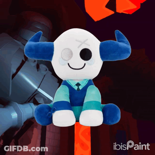 Stuffed Animal With Blue Horns On Red Pole With Ibis Paint GIF