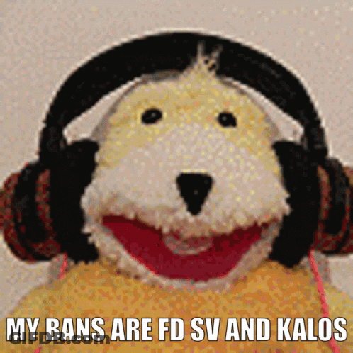 Stuffed Animal With Headphones Saying My Bans Are Fd Sv And Kalos GIF