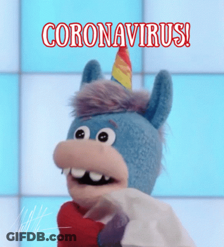 Stuffed Animal With Party Hat Saying Coronavirus GIF