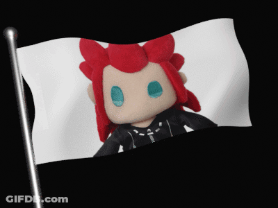 Stuffed Animal With Red Hair Waving On Flag GIF