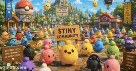 Stuffed Animals Around Tiny Community Sign GIF