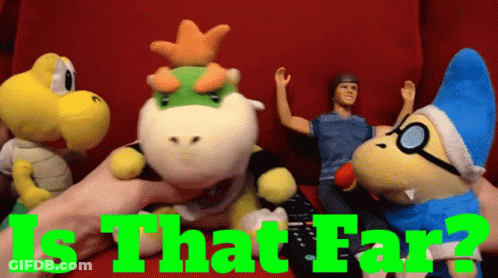 Stuffed Animals Held By Person With Is That Far Text GIF