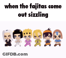Stuffed Animals Lined Up Saying When The Fajitas Come Out Slicing GIF